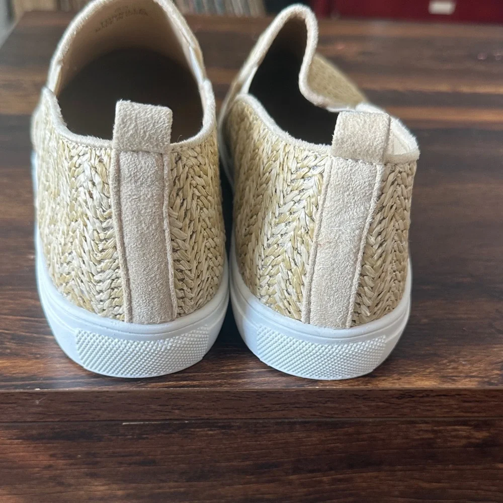 Nicole Miller Cream Braided Espadrille Slip-On Sneakers